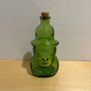 Vintage 1970's Wheaton NJ Green Glass Pocahontas Figural Bottle 5 1/8"